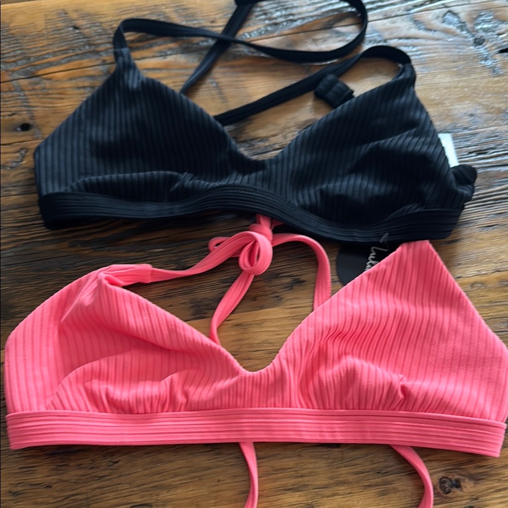 BLACK LULUS BIKINI - RIBBED BRALETTE  HALTER TOP LIKE NEW